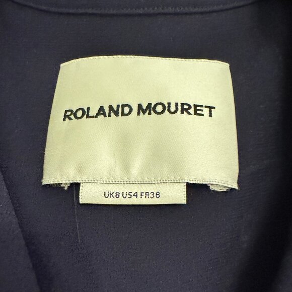 NEW WITH TAG Louland Mouret LONG SLEEVE COLLAR SATIN CREPE MIDI DRESS NAVY US4 - Picture 6 of 9